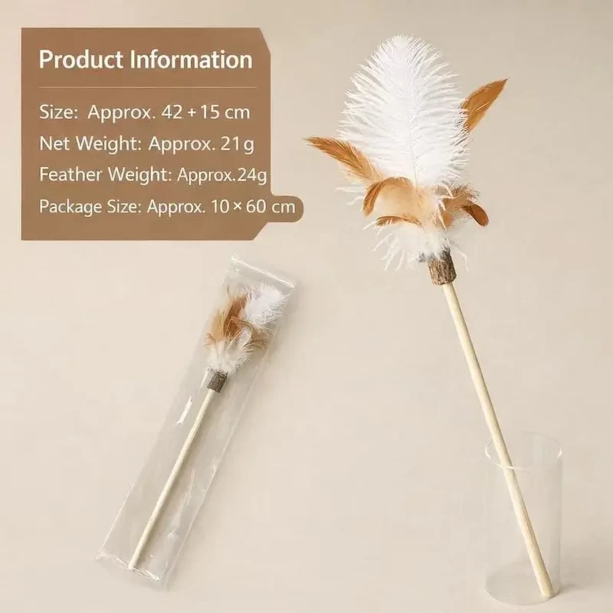 Natural Wood Cat Wand Toy